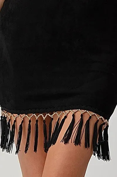 Suede Skirt with Fringe
