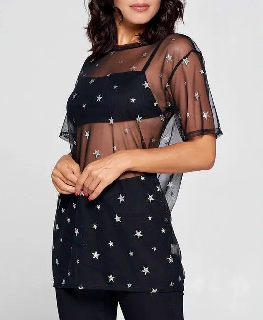 Star Mesh Print Top