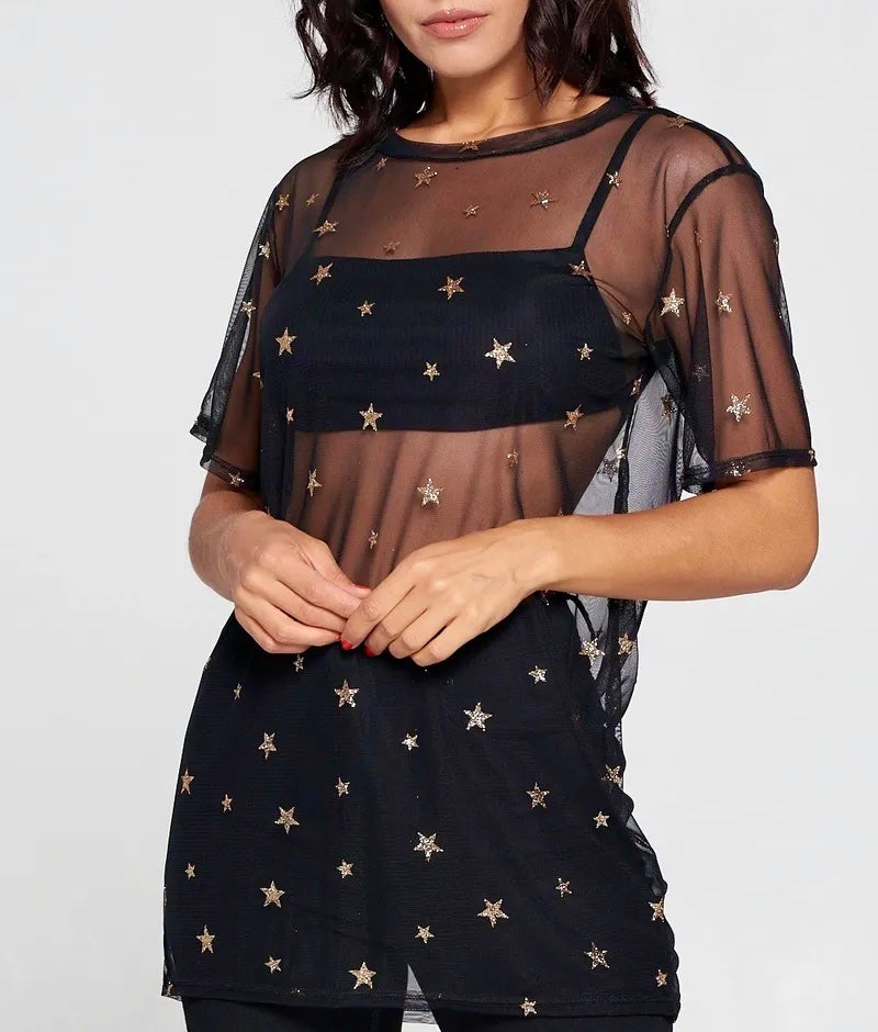 Star Mesh Print Top