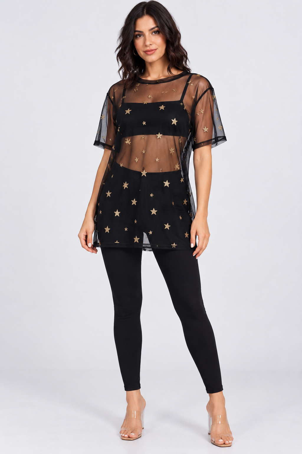 Star Mesh Print Top