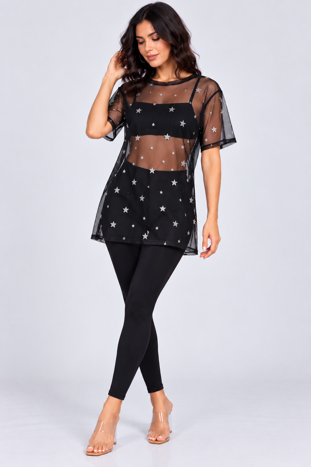 Star Mesh Print Top